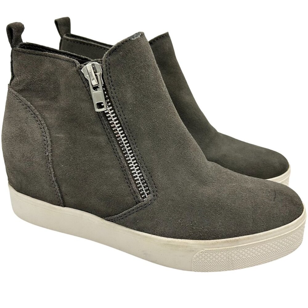 Steve Madden Womens Grey Suede Zipper Wedgie Sneakers Size 9.5
